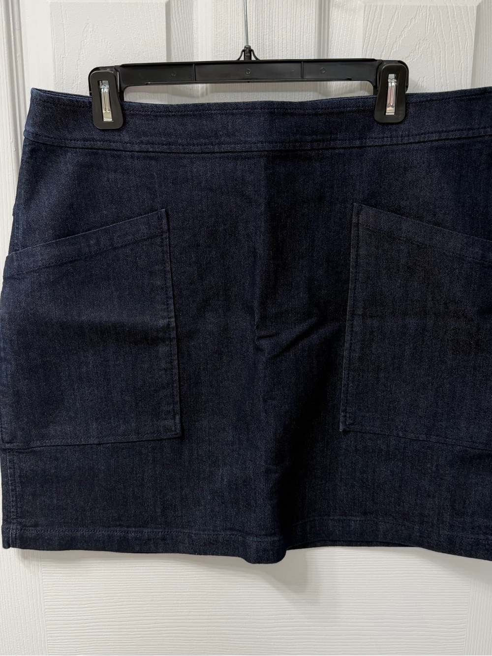 LOFT Dark Wash Denim Mini Skirt Size 14 NWT Stretch Pocket Skirt
